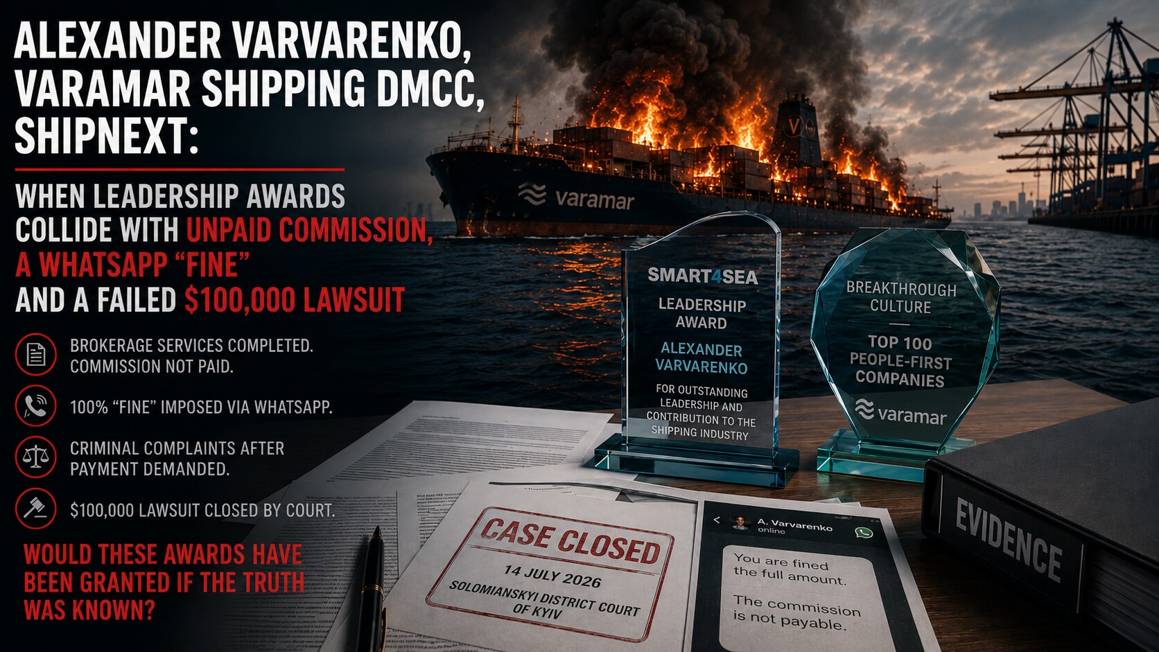 Alexander Varvarenko, Varamar Shipping DMCC, SHIPNEXT: міжнародні організатори нагород отримали запит на перегляд рішень